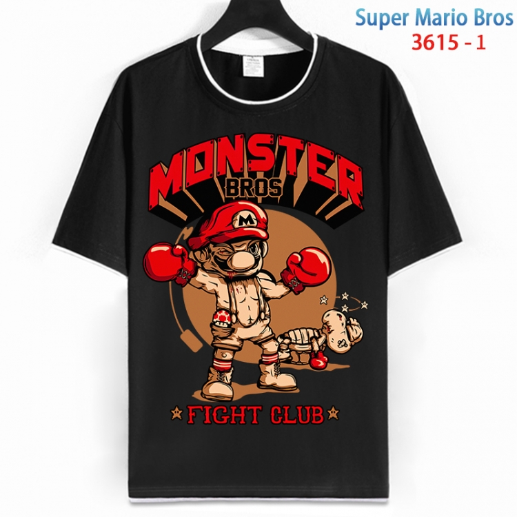 Super Mario Cotton crew neck black and white trim short-sleeved T-shirt from S to 4XL HM-3615-1
