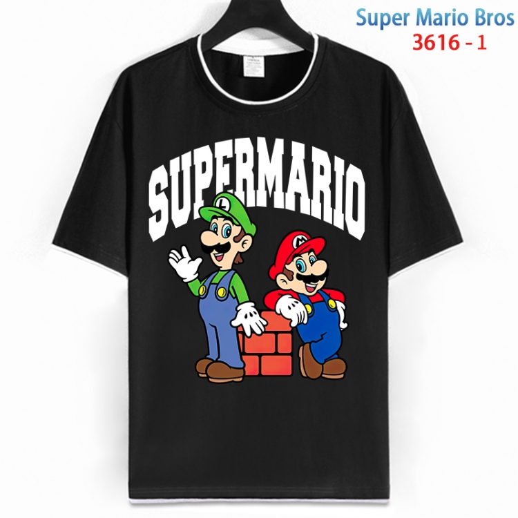 Super Mario Cotton crew neck black and white trim short-sleeved T-shirt from S to 4XL  HM-3616-1