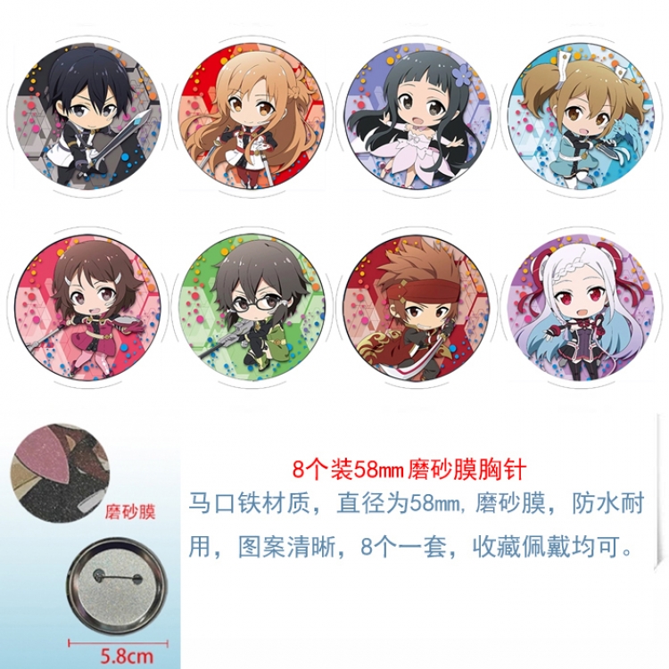 Sword Art Online Anime round scrub film brooch badge 58MM a set of 8