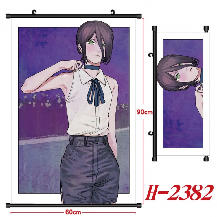 Chainsaw man Anime Black Plastic Rod Canvas Painting Wall Scroll 60X90CM  H-2382