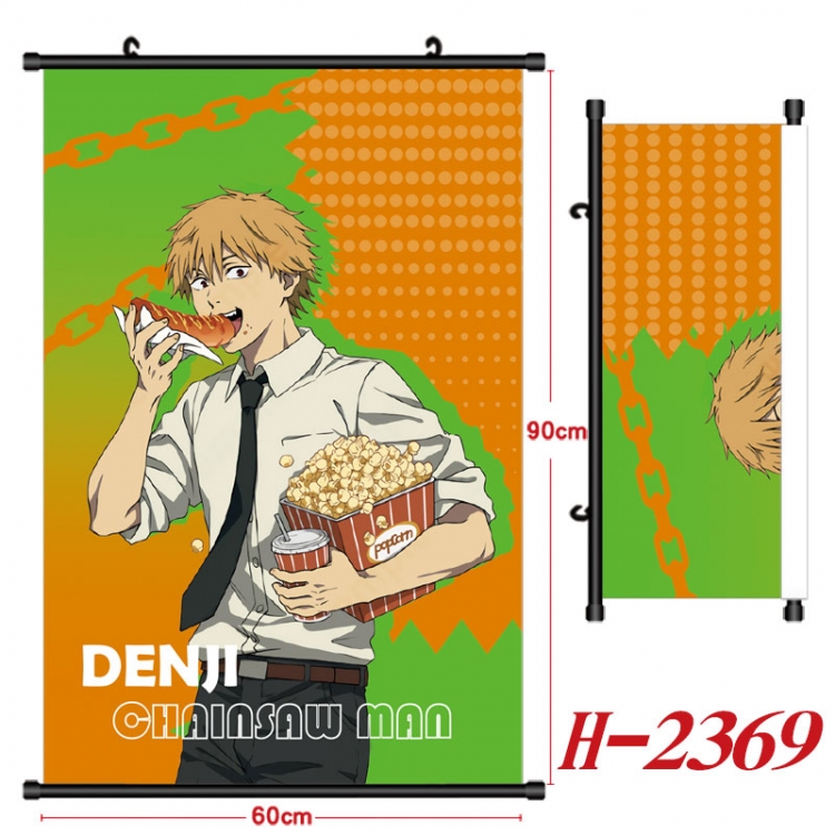 Chainsaw man Anime Black Plastic Rod Canvas Painting Wall Scroll 60X90CM  H-2369