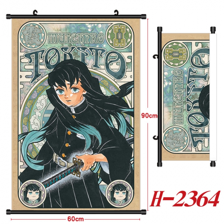 Demon Slayer Kimets Anime Black Plastic Rod Canvas Painting Wall Scroll 60X90CM H-2364
