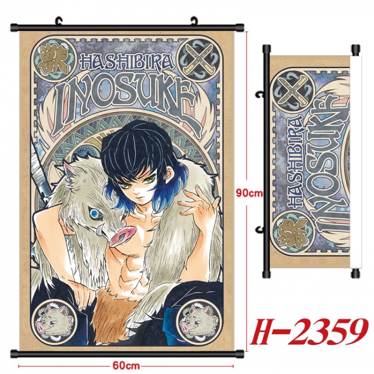 Demon Slayer Kimets Anime Black Plastic Rod Canvas Painting Wall Scroll 60X90CM H-2359