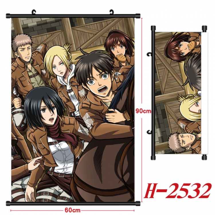 Shingeki no Kyojin Anime Black Plastic Rod Canvas Painting Wall Scroll 60X90CM  H-2532