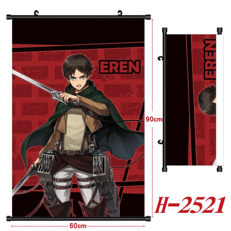 Shingeki no Kyojin Anime Black Plastic Rod Canvas Painting Wall Scroll 60X90CM  H-2521