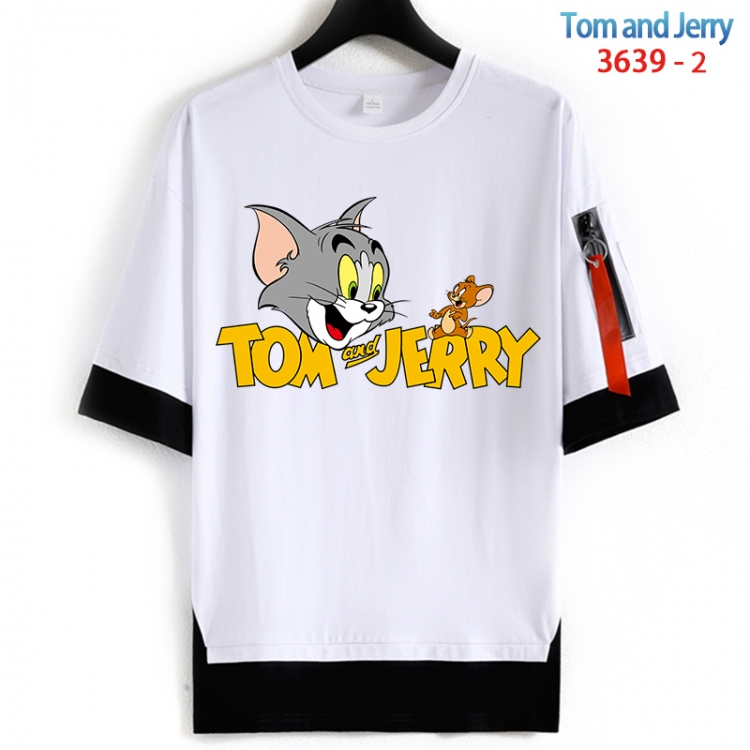 Tom and Jerry Cotton Crew Neck Fake Two-Piece Short Sleeve T-Shirt from S to 4XL HM-3639-2