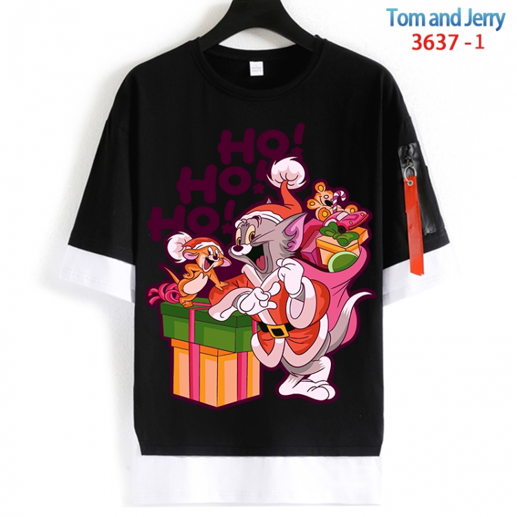 Tom and Jerry Cotton Crew Neck Fake Two-Piece Short Sleeve T-Shirt from S to 4XL HM-3637-1