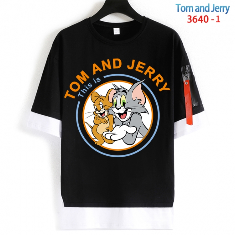 Tom and Jerry Cotton Crew Neck Fake Two-Piece Short Sleeve T-Shirt from S to 4XL HM-3640-1