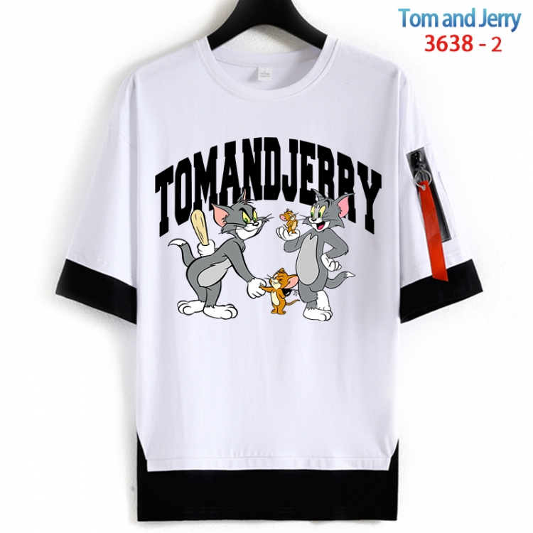 Tom and Jerry Cotton Crew Neck Fake Two-Piece Short Sleeve T-Shirt from S to 4XL HM-3638-2