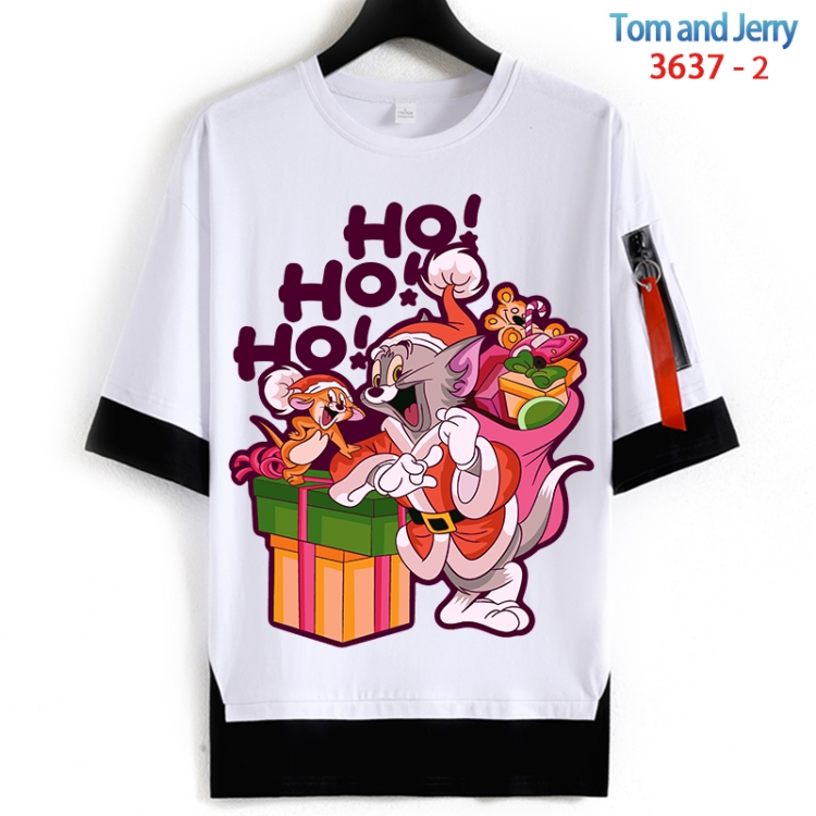 Tom and Jerry Cotton Crew Neck Fake Two-Piece Short Sleeve T-Shirt from S to 4XL HM-3637-2