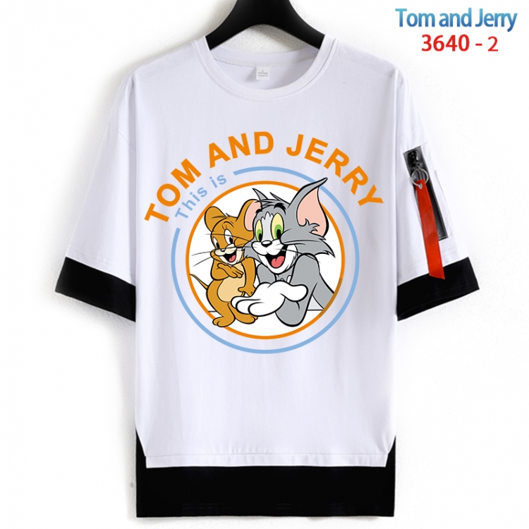 Tom and Jerry Cotton Crew Neck Fake Two-Piece Short Sleeve T-Shirt from S to 4XL HM-3640-2