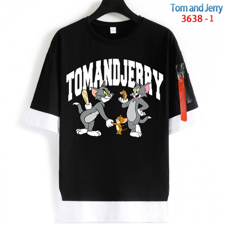Tom and Jerry Cotton Crew Neck Fake Two-Piece Short Sleeve T-Shirt from S to 4XL HM-3638-1
