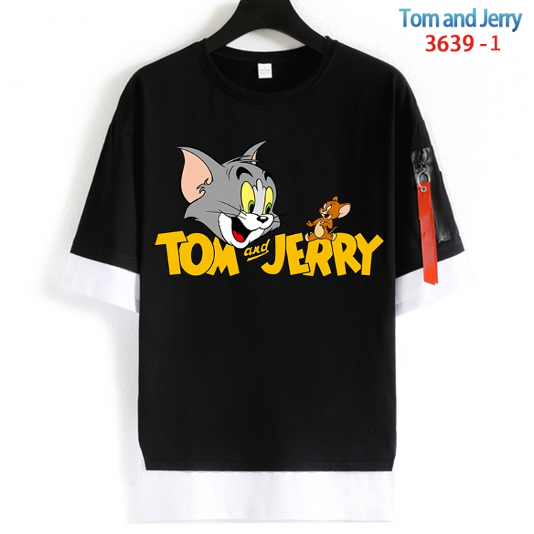 Tom and Jerry Cotton Crew Neck Fake Two-Piece Short Sleeve T-Shirt from S to 4XL  HM-3639-1
