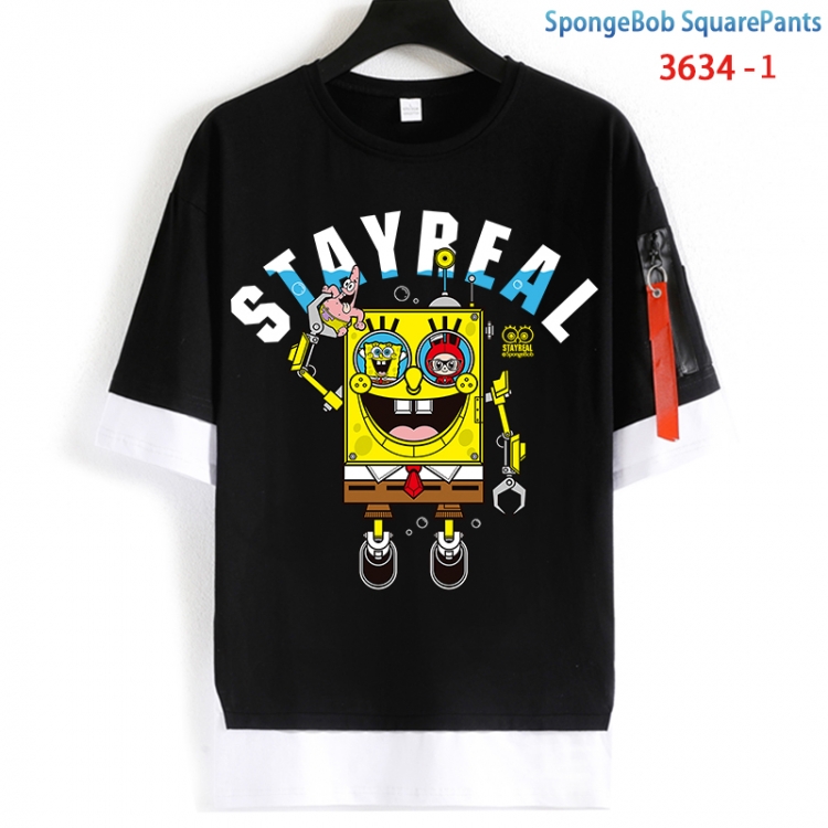 SpongeBob Cotton Crew Neck Fake Two-Piece Short Sleeve T-Shirt from S to 4XL HM-3634-1