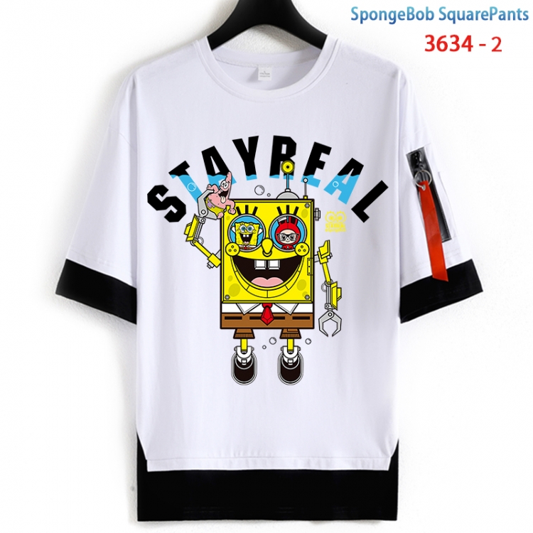 SpongeBob Cotton Crew Neck Fake Two-Piece Short Sleeve T-Shirt from S to 4XL HM-3634-2