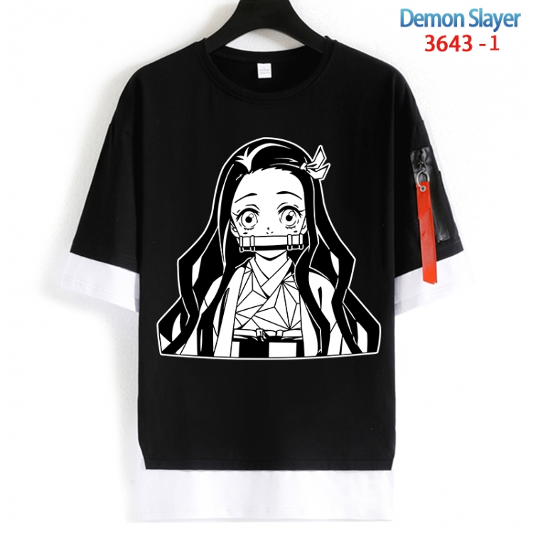 Demon Slayer Kimets Cotton Crew Neck Fake Two-Piece Short Sleeve T-Shirt from S to 4XL HM-3643-1