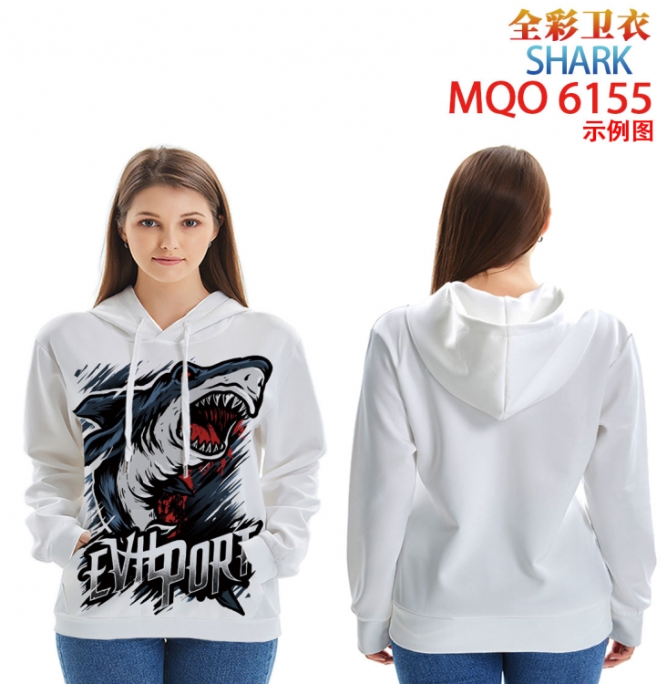 shark  Long sleeve hooded patch pocket cotton sweatshirt from 2XS to 4XL  MQO 6155