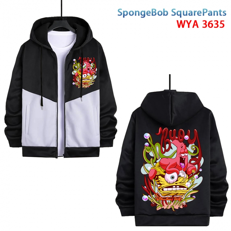 SpongeBob Anime black and white contrasting pure cotton zipper patch pocket sweater  from S to 3XL WYA-3635-3
