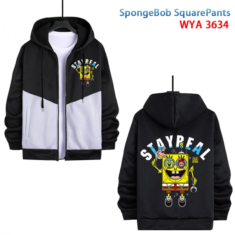SpongeBob Anime black and white contrasting pure cotton zipper patch pocket sweater  from S to 3XL WYA-3634-3