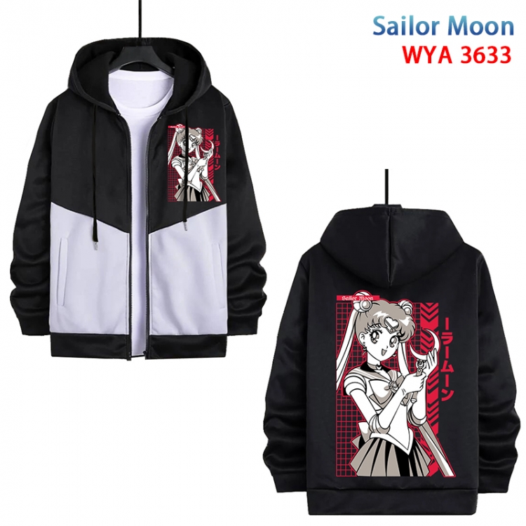 sailormoon Anime black and white contrasting pure cotton zipper patch pocket sweater  from S to 3XL WYA-3633-3