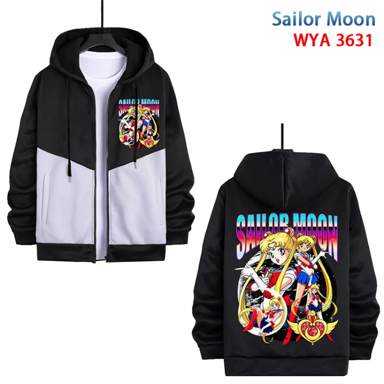 sailormoon Anime black and white contrasting pure cotton zipper patch pocket sweater  from S to 3XL WYA-3631-3