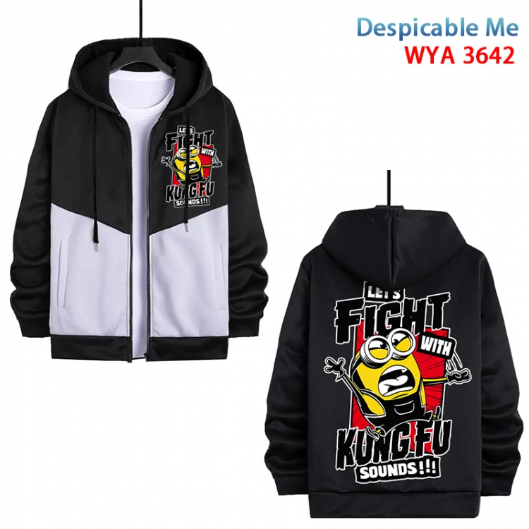 Despicable Me Anime black and white contrasting pure cotton zipper patch pocket sweater  from S to 3XL WYA-3642-3