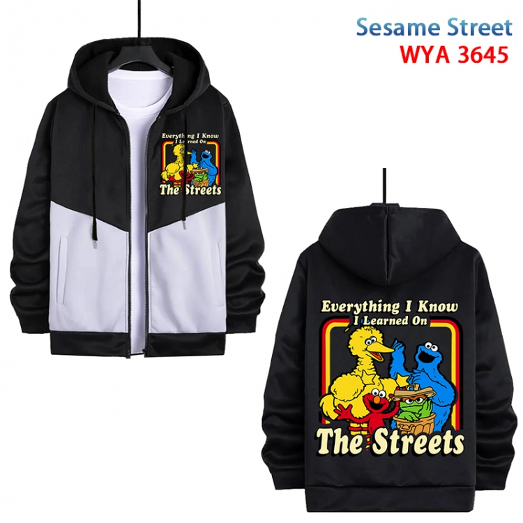 sesame street Anime black and white contrasting pure cotton zipper patch pocket sweater from S to 3XL WYA-3645-3