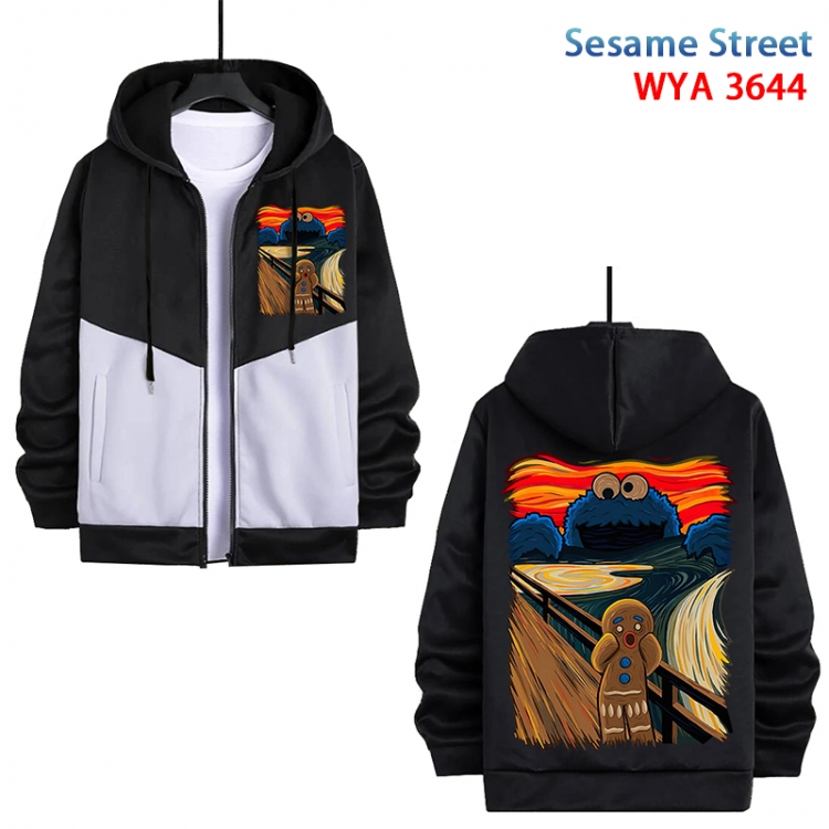 sesame street Anime black and white contrasting pure cotton zipper patch pocket sweater from S to 3XL WYA-3644-3