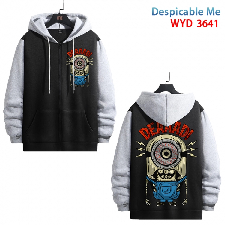 Despicable Me Anime black contrast gray pure cotton zipper patch pocket sweater from S to 3XL WYD-3641-3