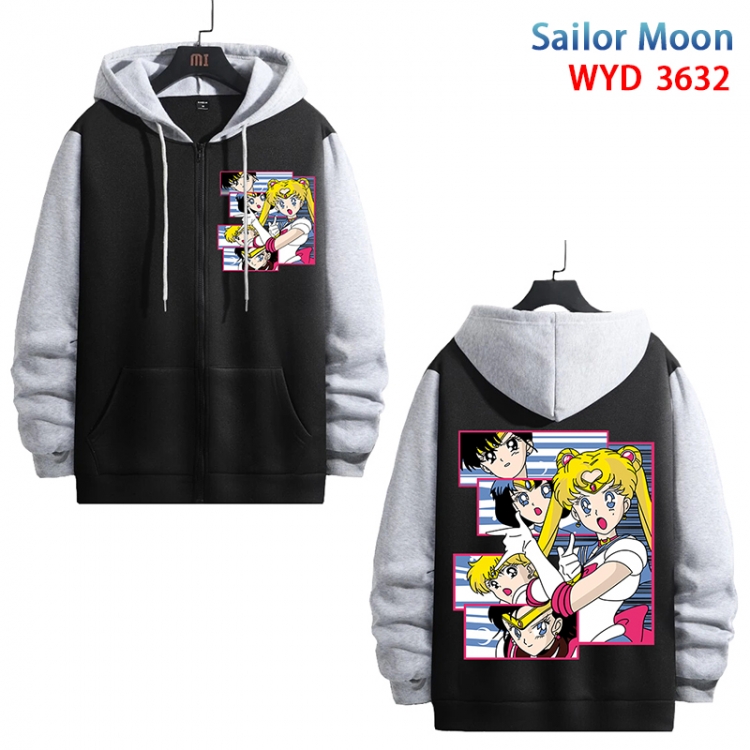 sailormoon Anime black contrast gray pure cotton zipper patch pocket sweater from S to 3XL  WYD-3632-3