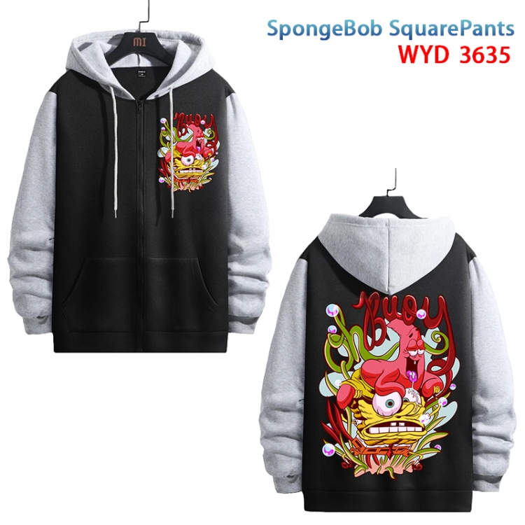 SpongeBob Anime black contrast gray pure cotton zipper patch pocket sweater from S to 3XL  WYD-3635-3