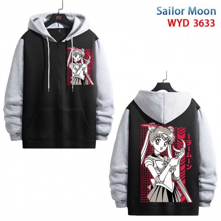 sailormoon Anime black contrast gray pure cotton zipper patch pocket sweater from S to 3XL WYD-3633-3