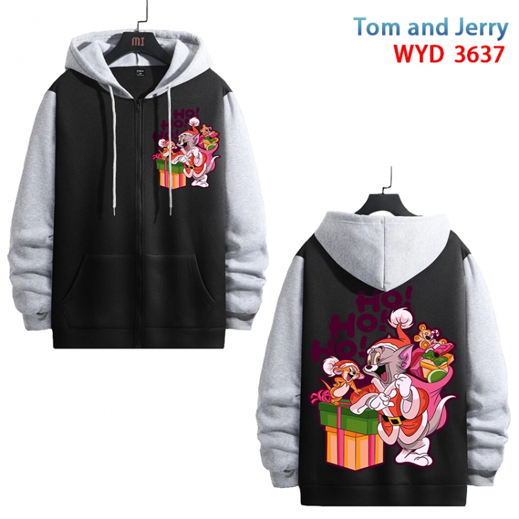 Tom and Jerry Anime black contrast gray pure cotton zipper patch pocket sweater from S to 3XL WYD-3637-3