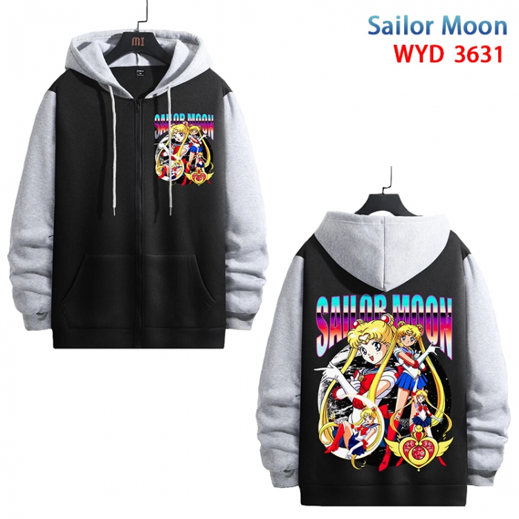 sailormoon Anime black contrast gray pure cotton zipper patch pocket sweater from S to 3XL WYD-3631-3