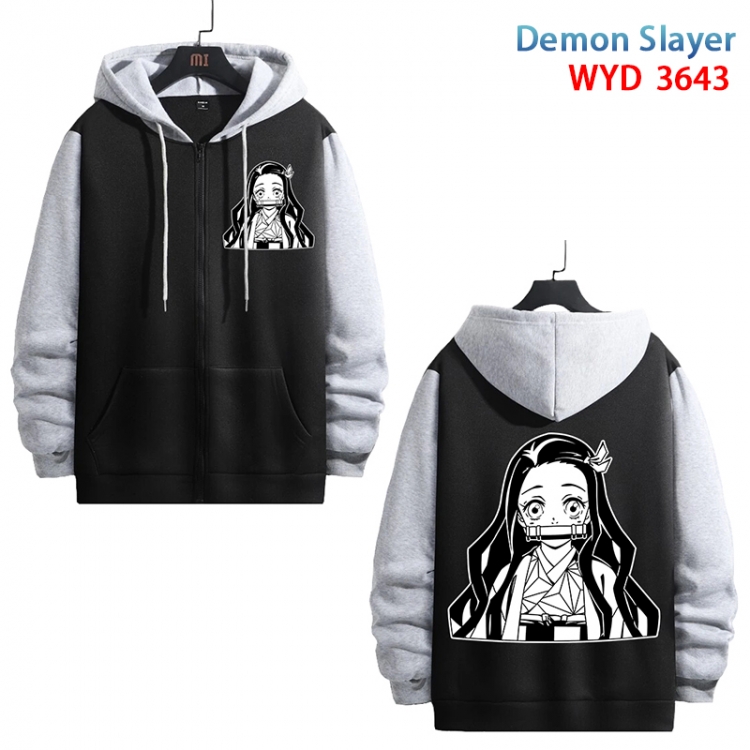 Demon Slayer Kimets Anime black contrast gray pure cotton zipper patch pocket sweater from S to 3XL WYD-3643-3