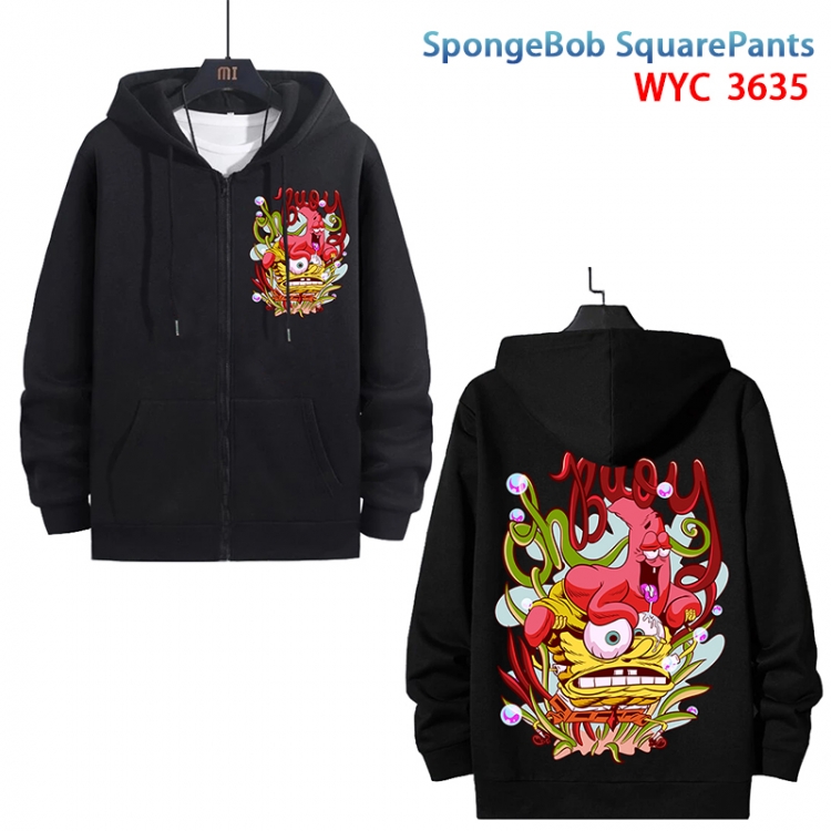 SpongeBob Anime black pure cotton zipper patch pocket sweater from S to 3XL WYC-3635-3