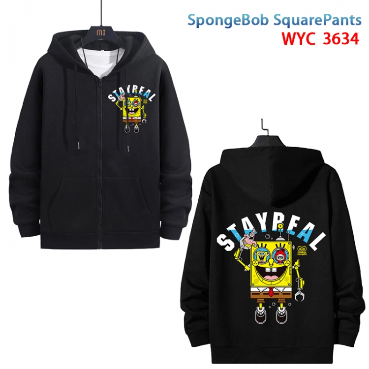 SpongeBob Anime black pure cotton zipper patch pocket sweater from S to 3XL   WYC-3634-3
