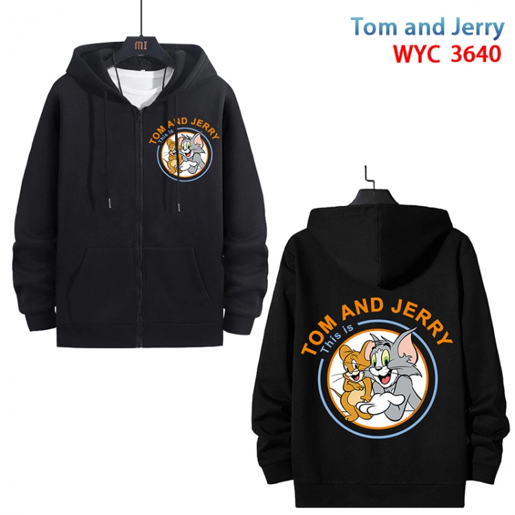 Tom and Jerry Anime black pure cotton zipper patch pocket sweater from S to 3XL WYC-3640-3