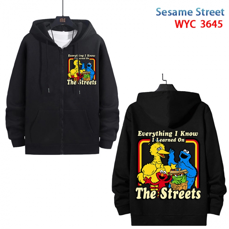 sesame street  Anime black pure cotton zipper patch pocket sweater from S to 3XL WYC-3645-3