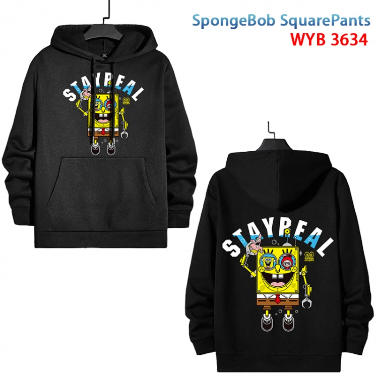 SpongeBob Anime black pure cotton hooded patch pocket sweater from S to 3XL WYB-3634-3