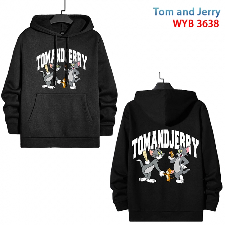 Tom and Jerry Anime black pure cotton hooded patch pocket sweater from S to 3XL  WYB-3638-3