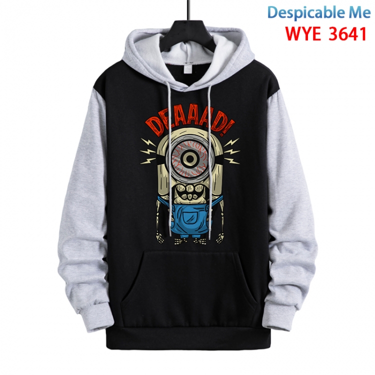 Despicable Me Anime black and gray pure cotton hooded patch pocket sweater from S to 3XL WYE-3641