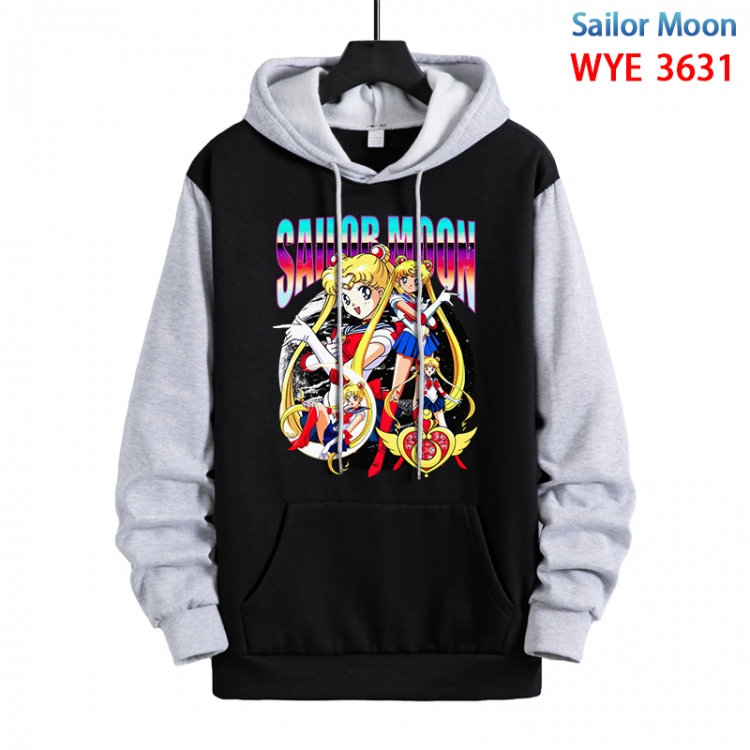 sailormoon Anime black and gray pure cotton hooded patch pocket sweater from S to 3XL  WYE-3631