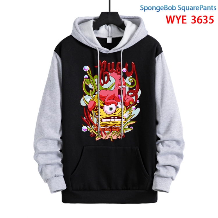 SpongeBob Anime black and gray pure cotton hooded patch pocket sweater from S to 3XL WYE-3635
