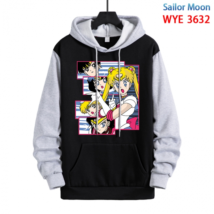 sailormoon Anime black and gray pure cotton hooded patch pocket sweater from S to 3XL WYE-3632
