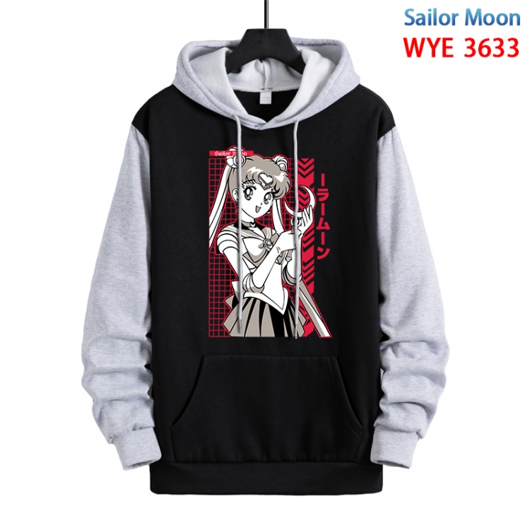 sailormoon Anime black and gray pure cotton hooded patch pocket sweater from S to 3XL WYE-3633