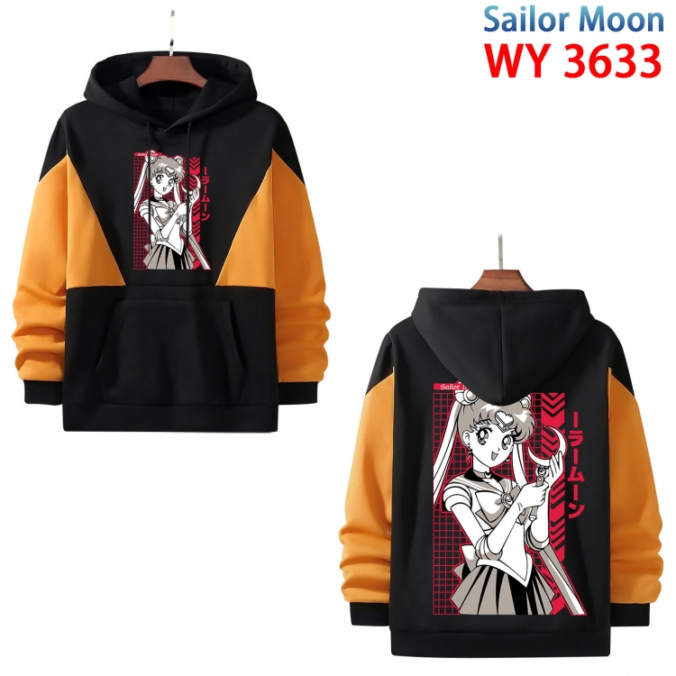 sailormoon Anime black and yellow pure cotton hooded patch pocket sweater from S to 3XL WY-3633-3