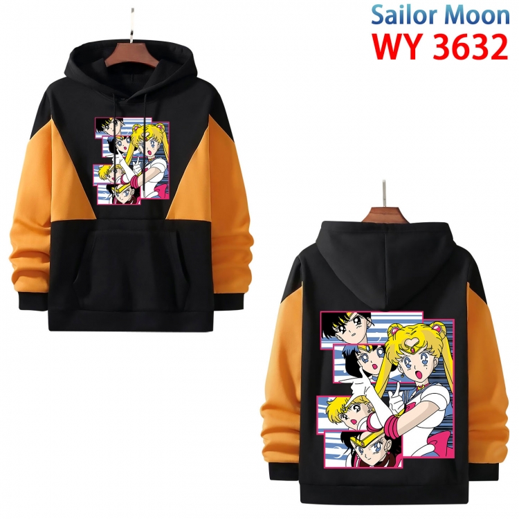 sailormoon Anime black and yellow pure cotton hooded patch pocket sweater from S to 3XL WY-3632-3