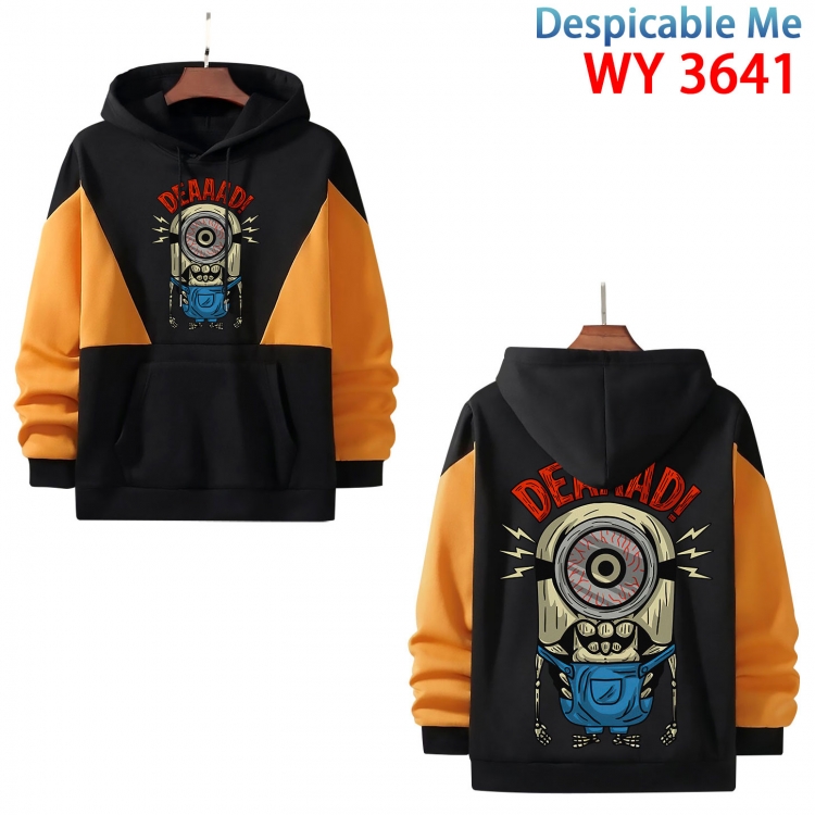 Despicable Me Anime black and yellow pure cotton hooded patch pocket sweater from S to 3XL WY-3641-3