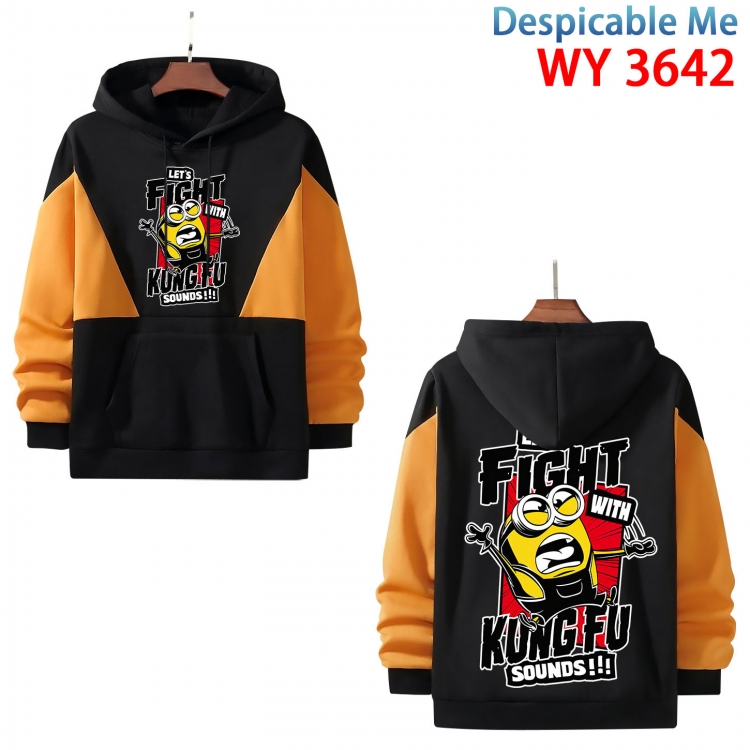 Despicable Me Anime black and yellow pure cotton hooded patch pocket sweater from S to 3XL  WY-3642-3